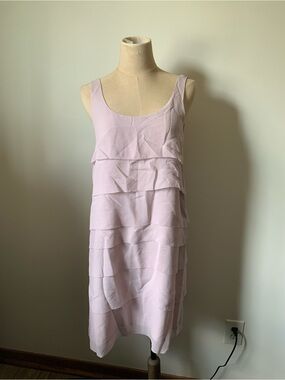 Eileen Fisher Silk Georgette Pale Pink Ruffle Tiered Midi Dress
